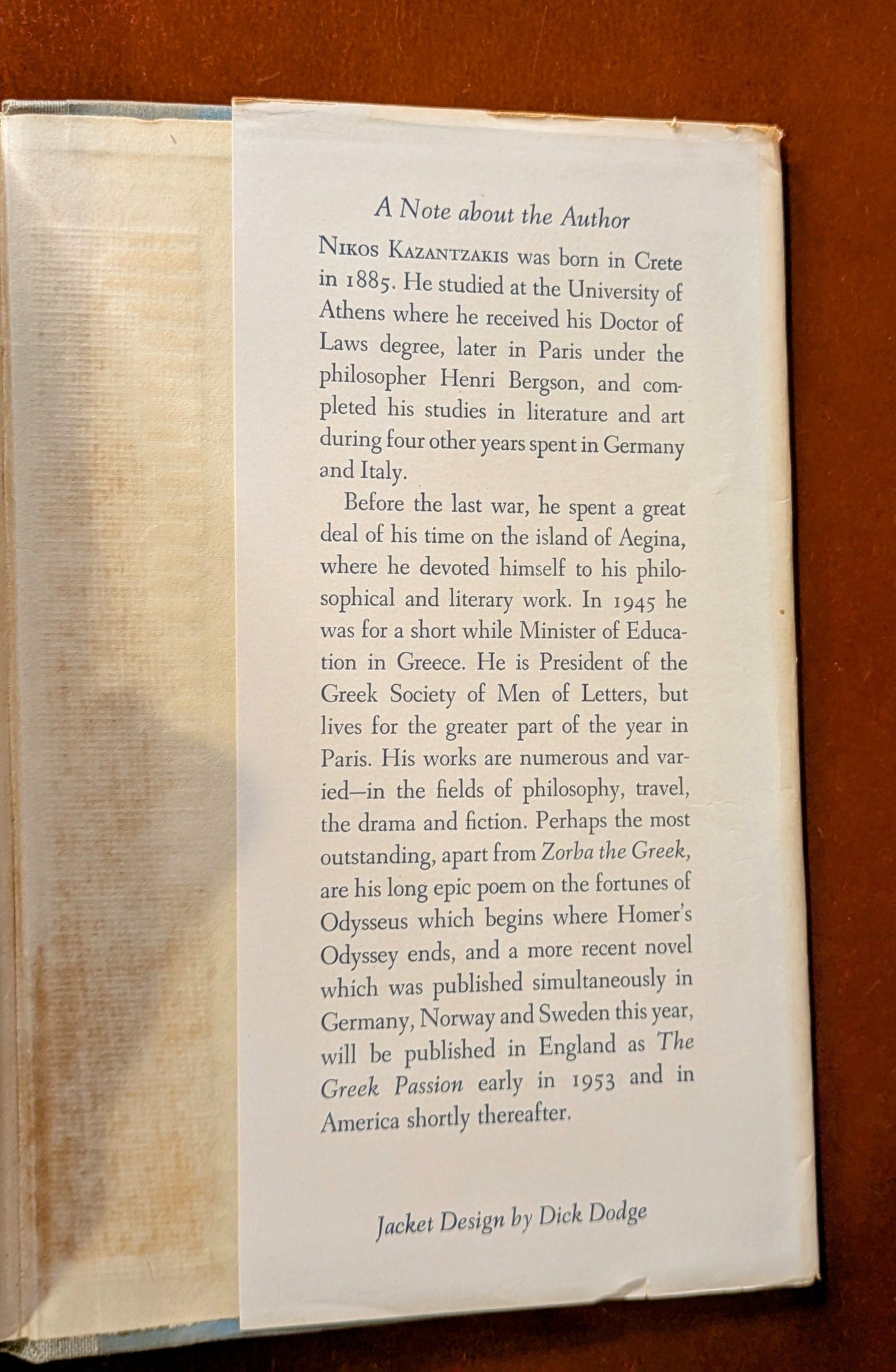 NIKOS KAZANTZAKIS "ZORBA THE GREEK" FIRST US BOOK CLUB EDITION 1953