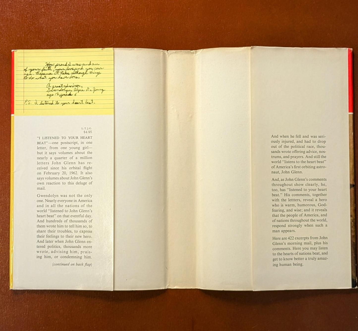 "P.S. I LISTENED TO YOUR HEART BEAT" LETTERS TO JOHN GLENN FIRST EDITION 1964