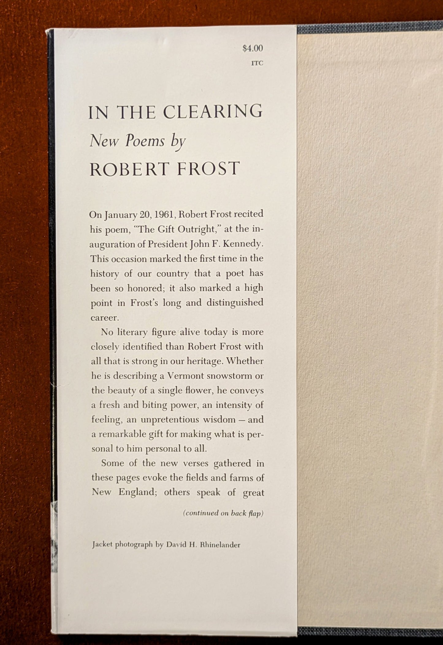 ROBERT FROST "IN THE CLEARING" 4TH PRINTING 1962