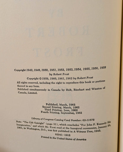 ROBERT FROST "IN THE CLEARING" 4TH PRINTING 1962