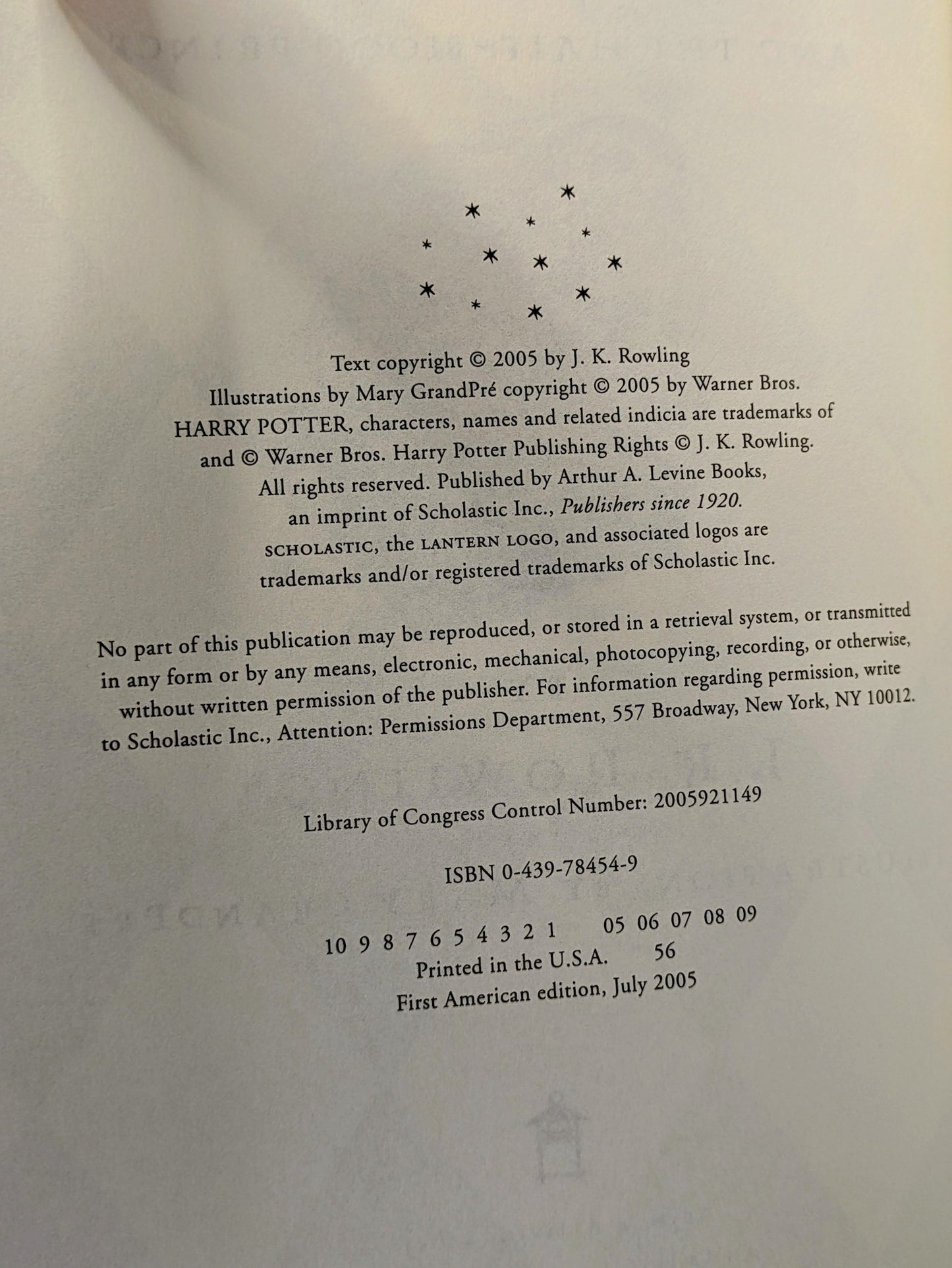 J.K. ROWLING "HARRY POTTER AND THE HALF-BLOOD PRINCE" FIRST US EDITION 2005