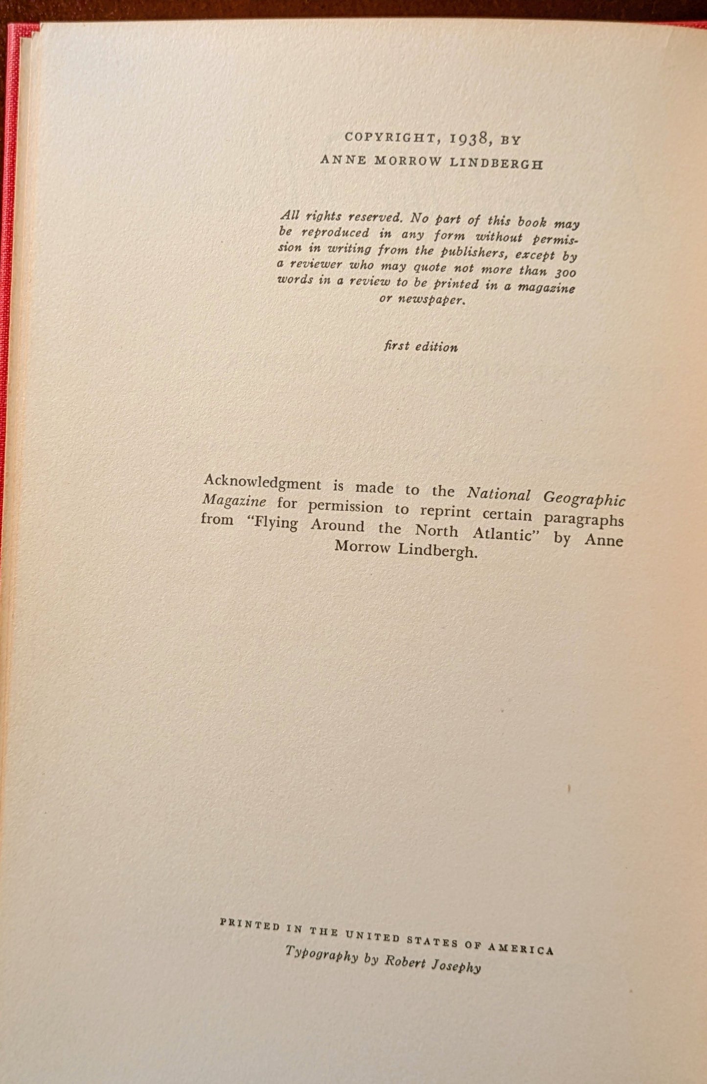 ANNE MORROW LINDBERGH "LISTEN! THE WIND" FIRST EDITION 1938