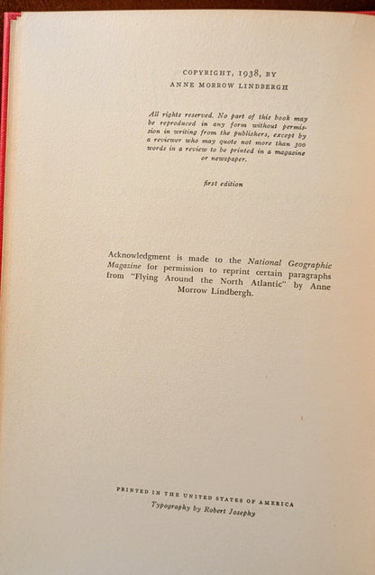 ANNE MORROW LINDBERGH "LISTEN! THE WIND" FIRST EDITION 1938