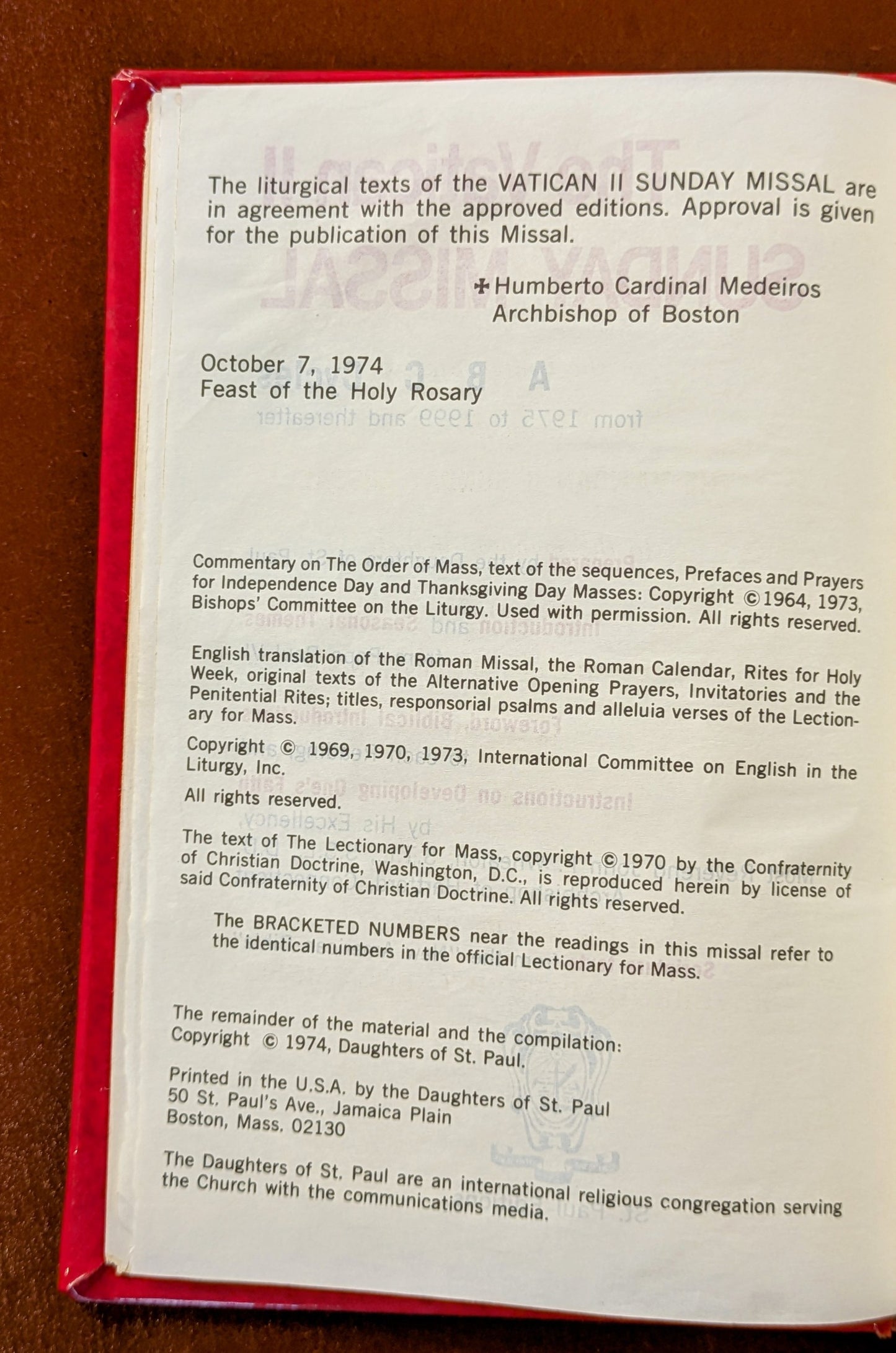 "VATICAN II SUNDAY MISSAL" WITH RARE DELUXE COVER + EPHEMERA 1974-99