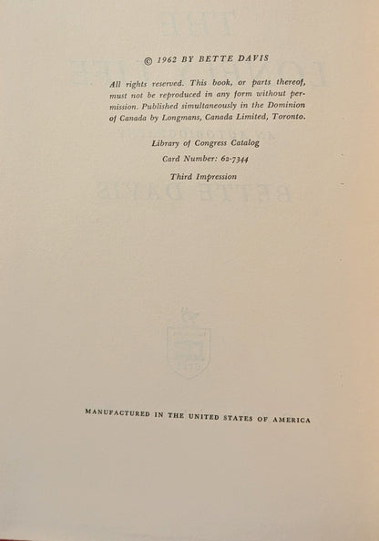 BETTE DAVIS "THE LONELY LIFE" SIGNED COPY OF 3RD PRINTING 1962