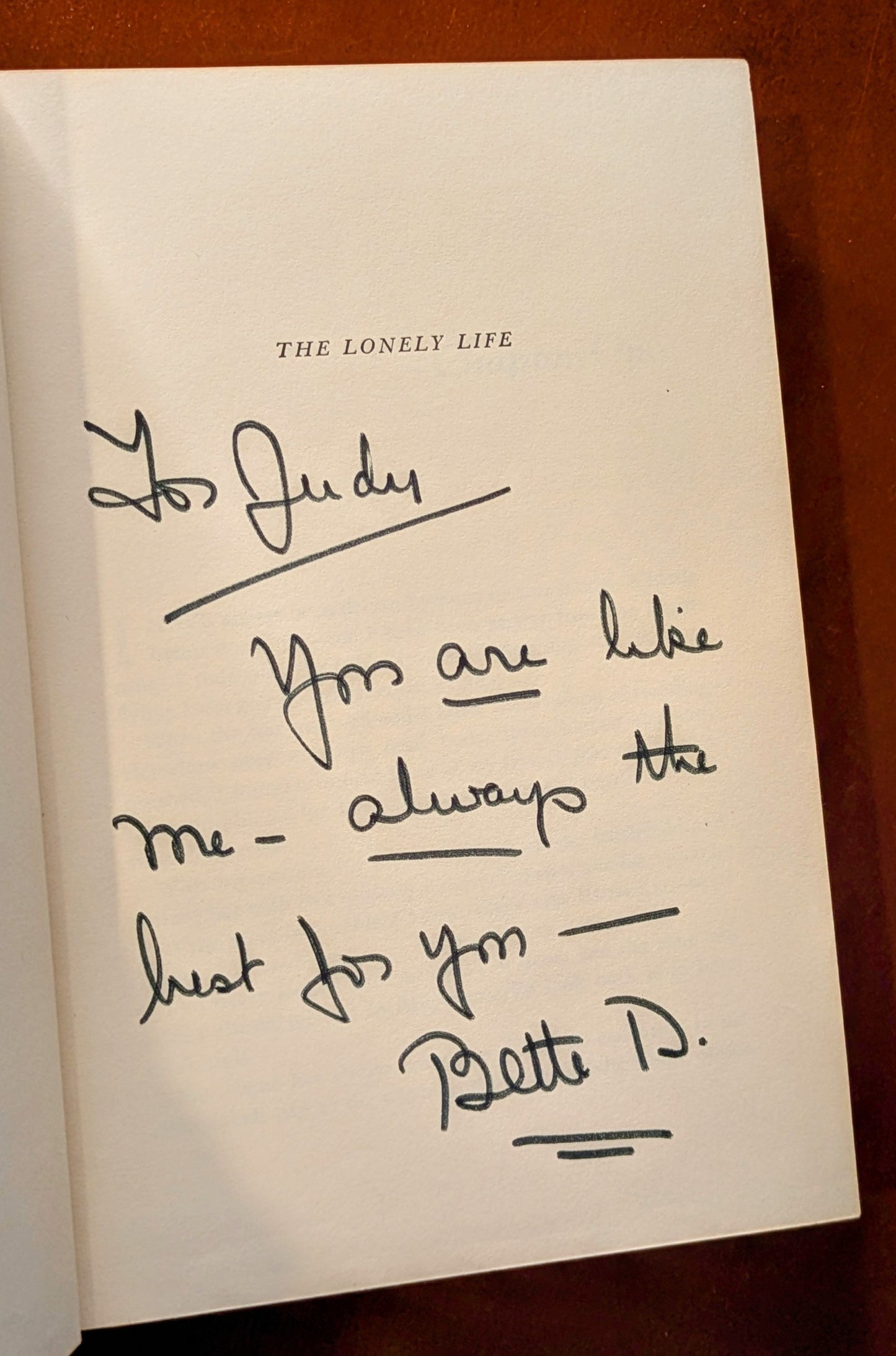 BETTE DAVIS "THE LONELY LIFE" SIGNED COPY OF 3RD PRINTING 1962