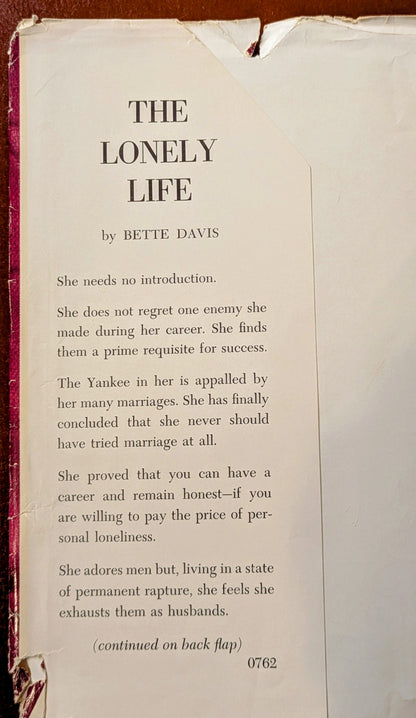 BETTE DAVIS "THE LONELY LIFE" SIGNED COPY OF 3RD PRINTING 1962
