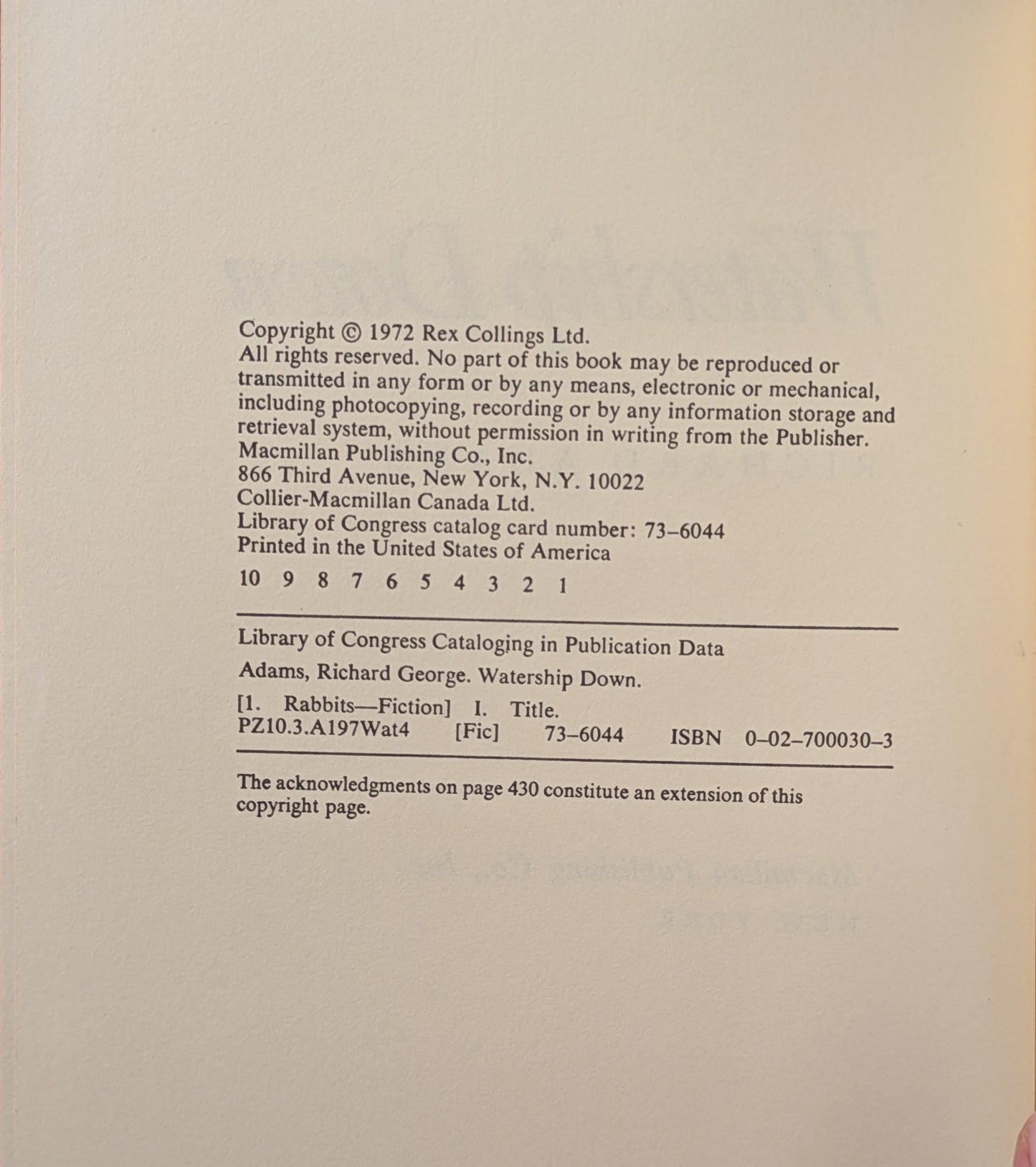 RICHARD ADAMS "WATERSHIP DOWN" FIRST US EDITION 1974