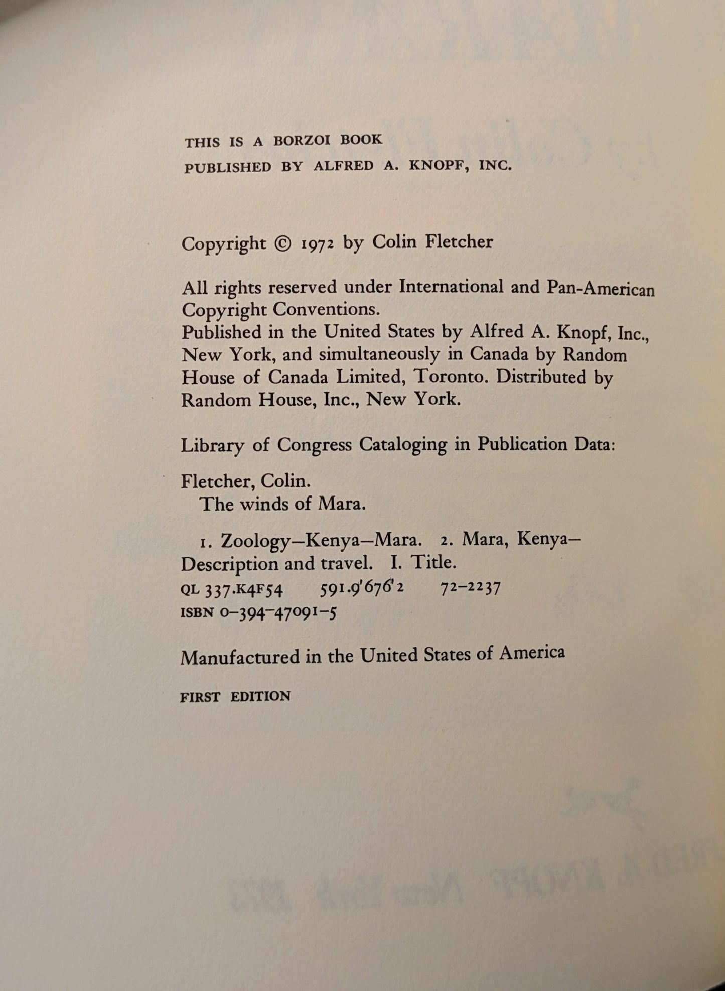 COLIN FLETCHER "THE WINDS OF MARA" FIRST US EDITION 1973