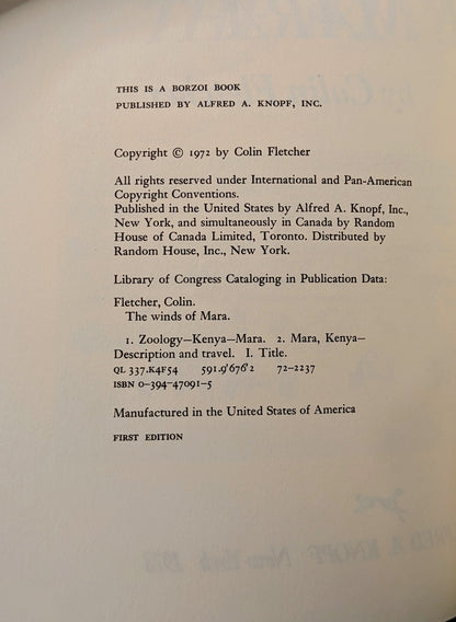 COLIN FLETCHER "THE WINDS OF MARA" FIRST US EDITION 1973