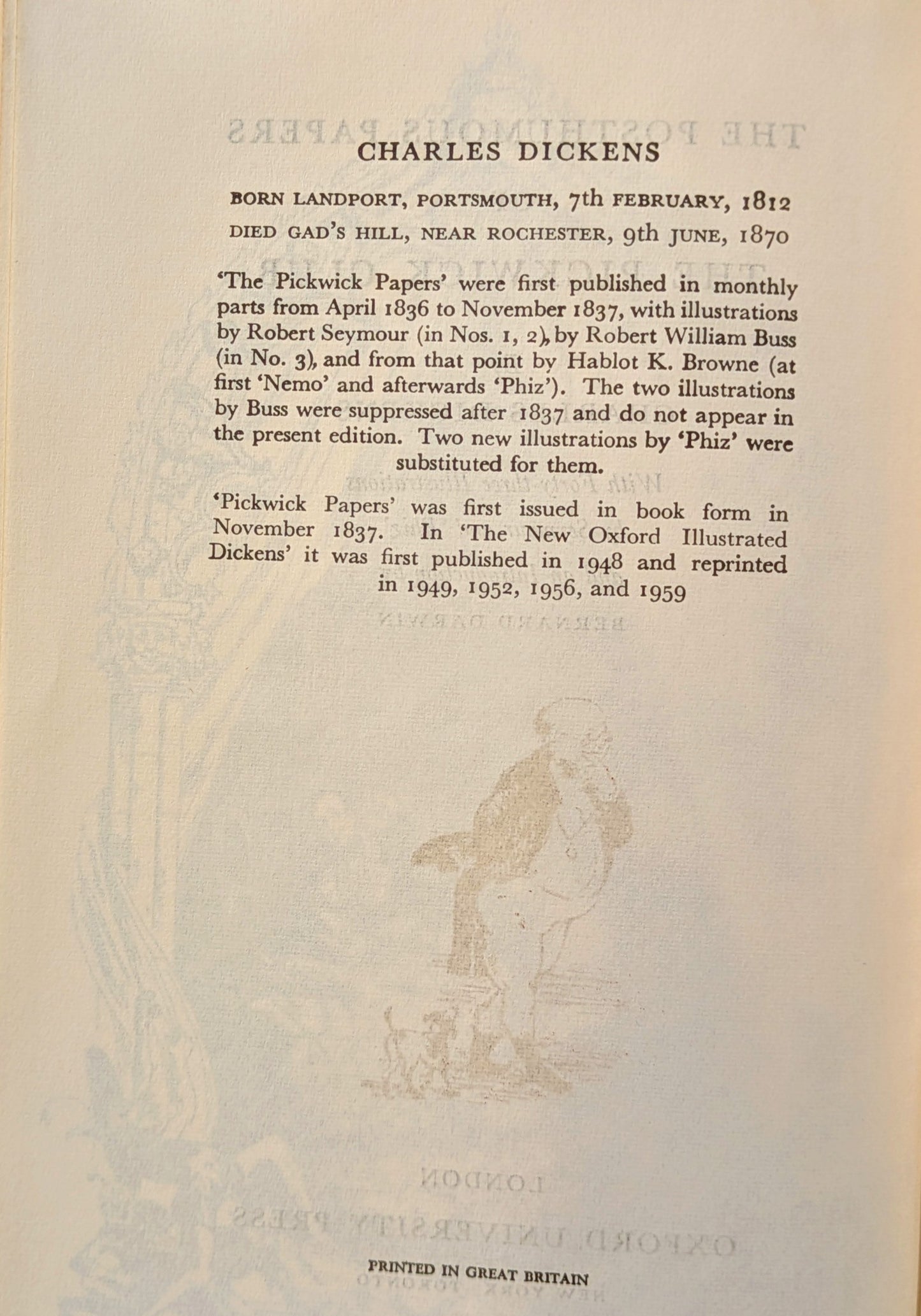 CHARLES DICKENS ORIGINAL "OXFORD ILLUSTRATED DICKENS" 6 VOLUME SET 1950-60'S