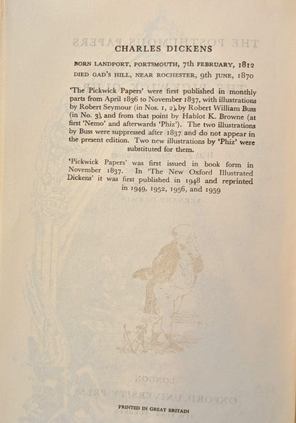 CHARLES DICKENS ORIGINAL "OXFORD ILLUSTRATED DICKENS" 6 VOLUME SET 1950-60'S