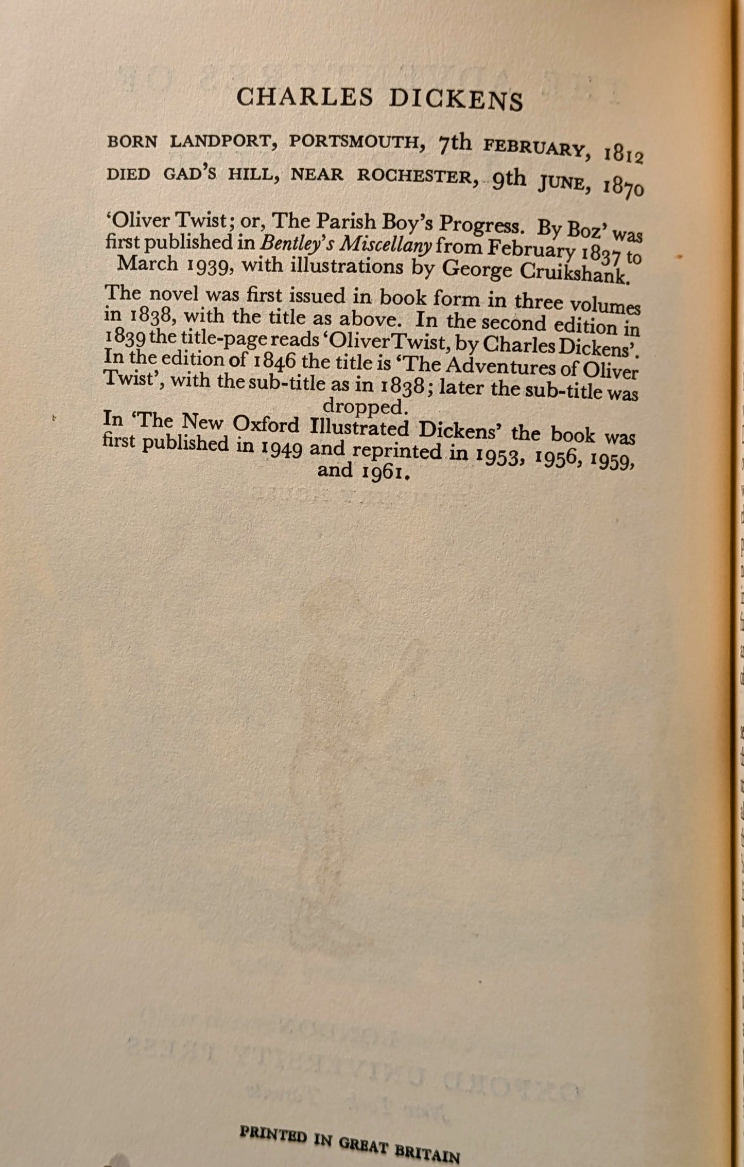 CHARLES DICKENS ORIGINAL "OXFORD ILLUSTRATED DICKENS" 6 VOLUME SET 1950-60'S