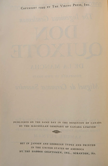 MIGUEL DE CERVANTES "DON QUIXOTE" SAMUEL PUTNAM TRANSLATION 1949