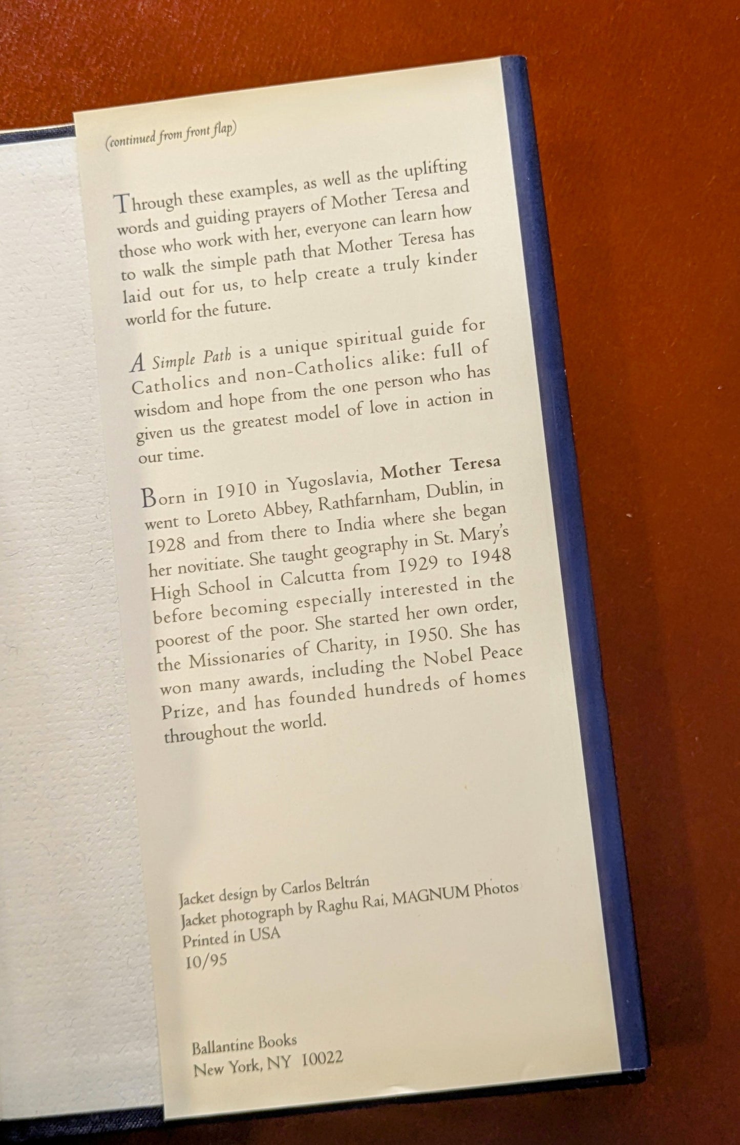 MOTHER TERESA "A SIMPLE FAITH" FIRST US EDITION 1995