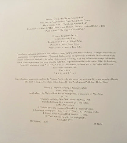 ANSEL ADAMS "THE NATIONAL PARK SERVICE PHOTOGRAPHS" FIRST EDITION 1995