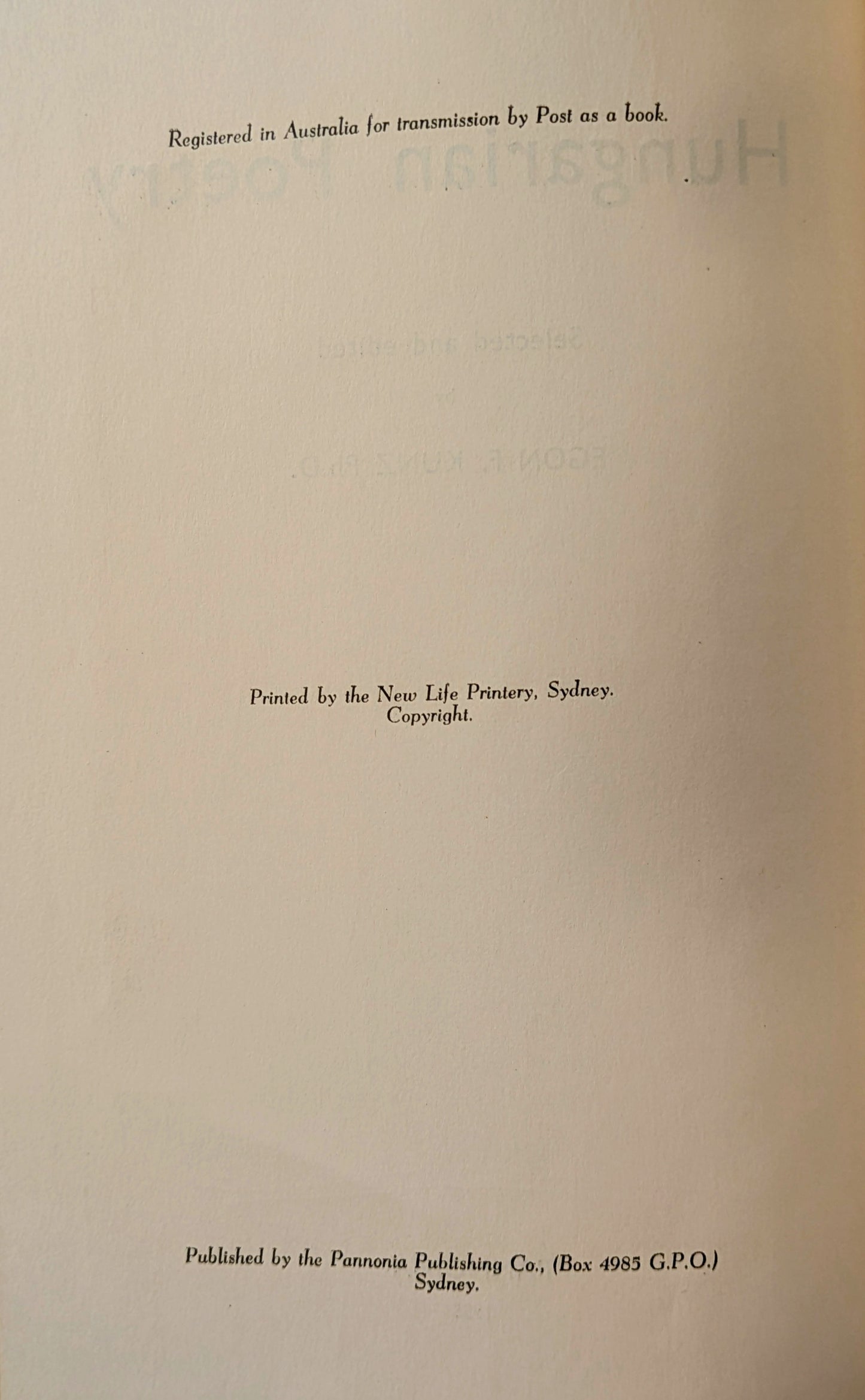 "HUNGARIAN POETRY" ENGLISH TRANSLATION PANNONIA PUBLISHING 1955
