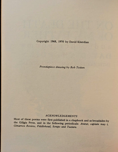 DAVID KHERDIAN "ON THE DEATH OF MY FATHER" AND OTHER POEMS 1970