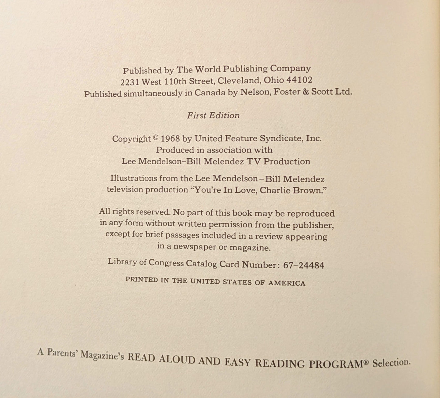 CHARLES SCHULZ "YOU'RE IN LOVE CHARLIE BROWN" PICTUREBOOK FIRST US EDITION 1968