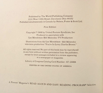 CHARLES SCHULZ "YOU'RE IN LOVE CHARLIE BROWN" PICTUREBOOK FIRST US EDITION 1968