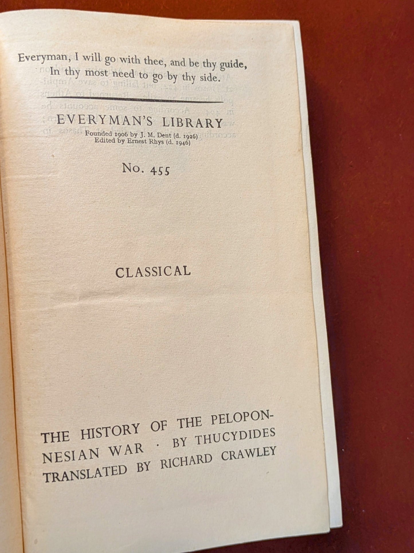 THUCYDIDES "HISTORY OF THE PELOPONNESIAN WAR" EVERYMAN'S LIBRARY EDITION 1948