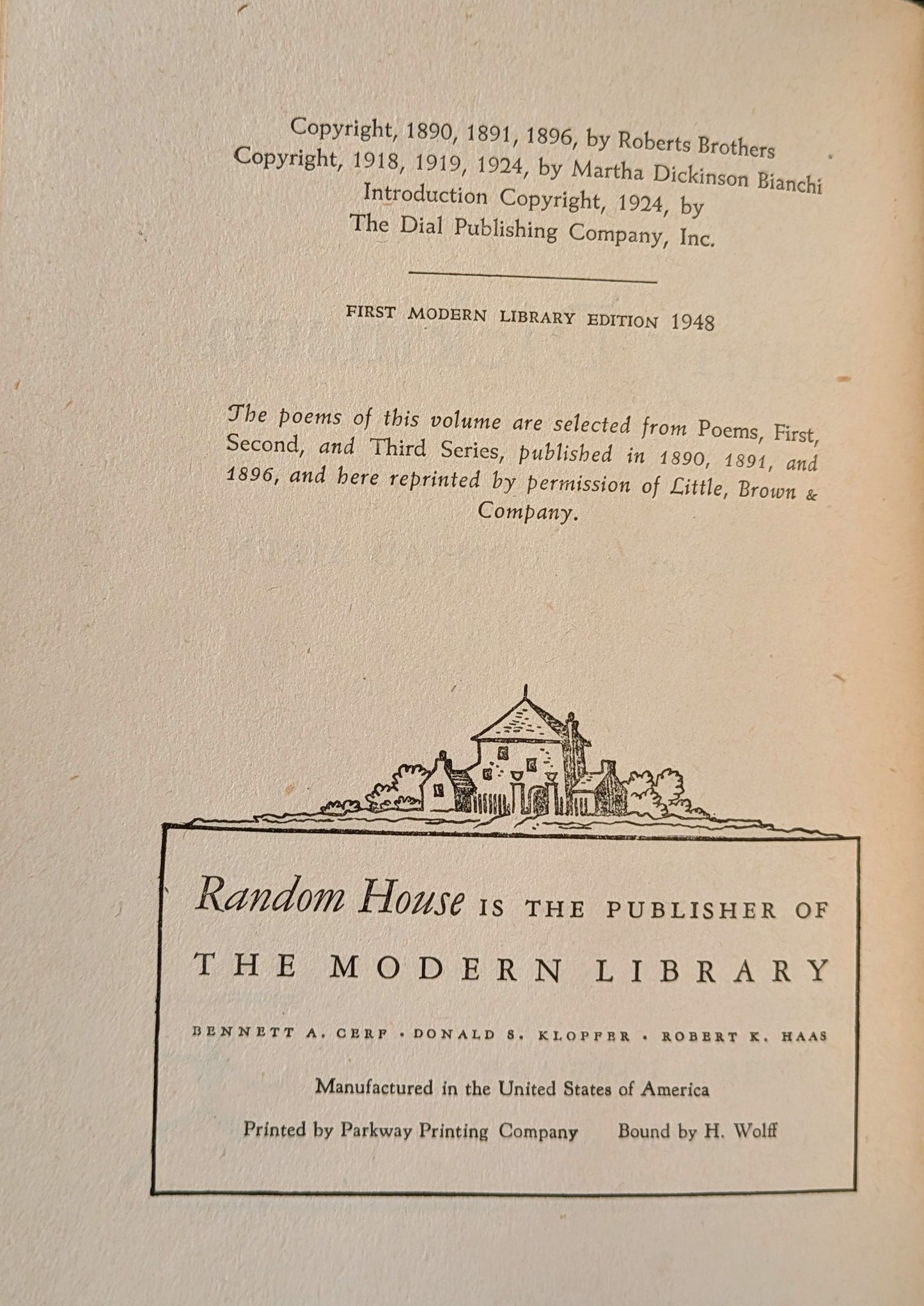 EMILY DICKINSON "SELECTED POEMS" FIRST MODERN LIBRARY EDITION 1948