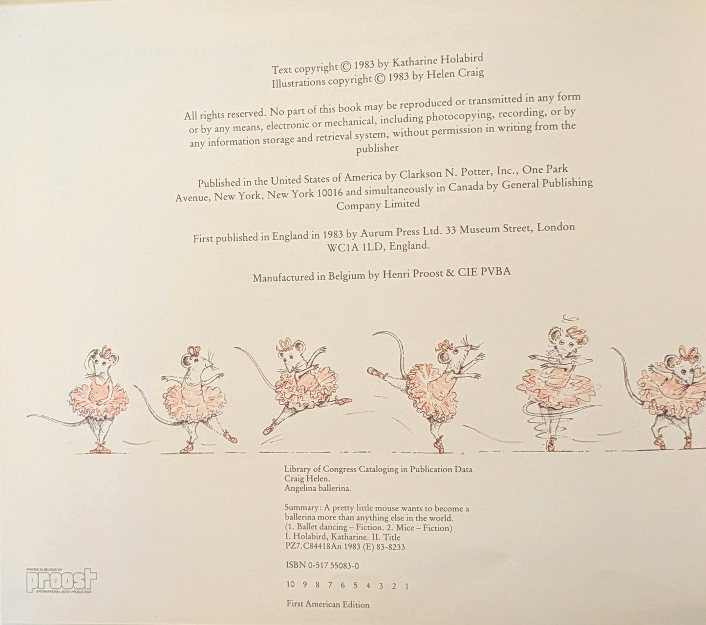 HELEN CRAIG "ANGELINA BALLERINA" PICTUREBOOK FIRST US EDITION 1983