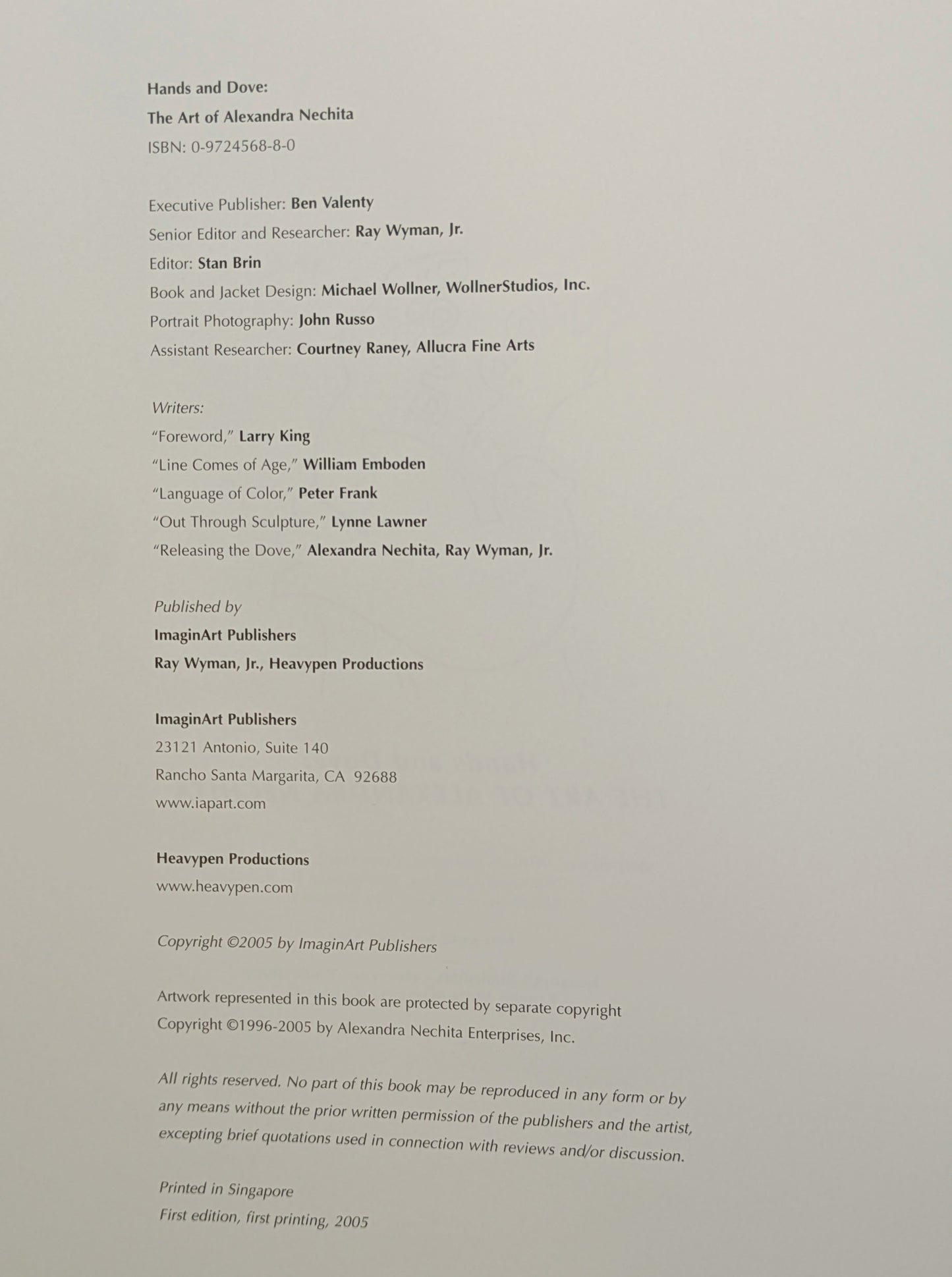 "HANDS AND DOVE" THE ART OF ALEXANDRA NECHITA SIGNED FIRST EDITION 2005