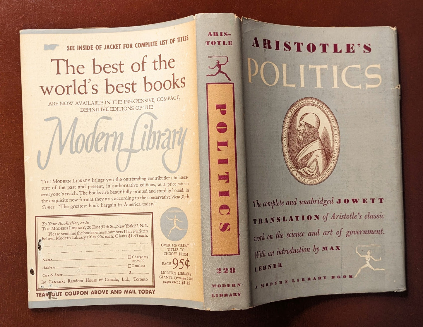 1943 - ARISTOTLE'S POLITICS FIRST MODERN LIBRARY EDITION